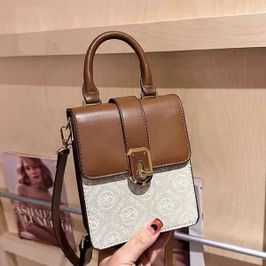 Crossbody Mobile Sling Brown White Bag