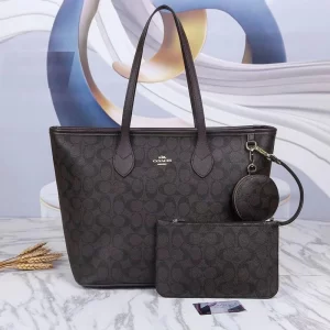 Leisure Tote Coffee Handbag Set Of 3 With Wallet